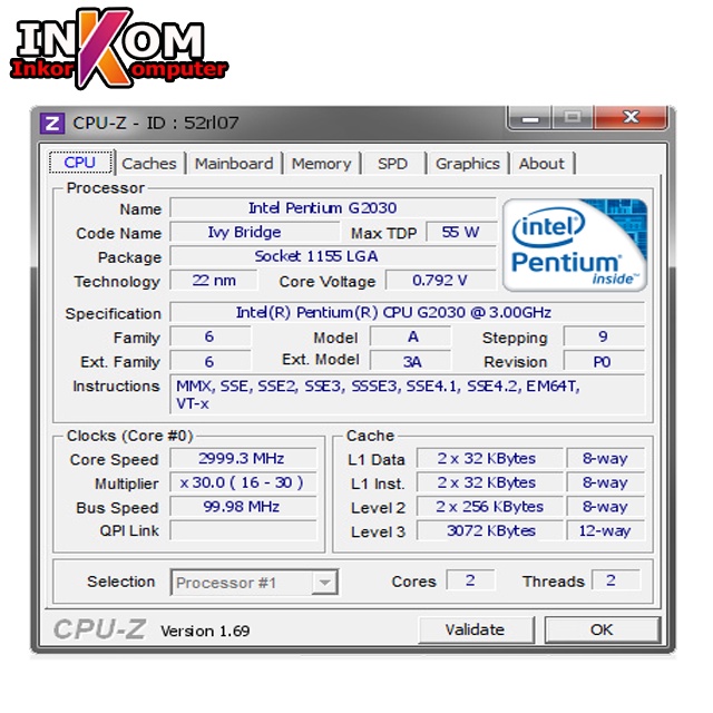 Processor Intel Pentium G2030 Socket LGA 1155