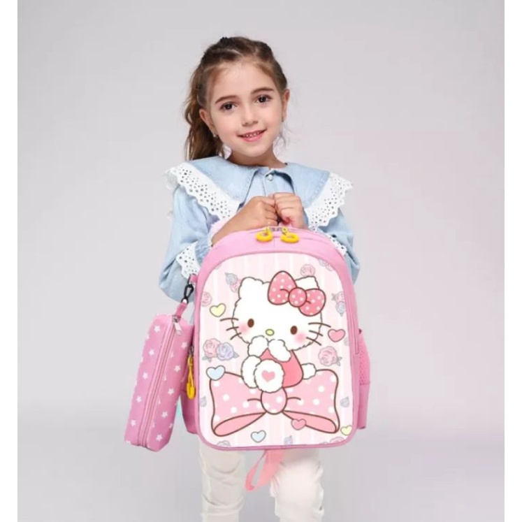 Mochillastore -Tas Sekolah TK - SD Anak-anak Perempuan Ransel Tali Antihilang Kartun HelloKitty Ransel Tas  2 in 1 Tas COD Termurah