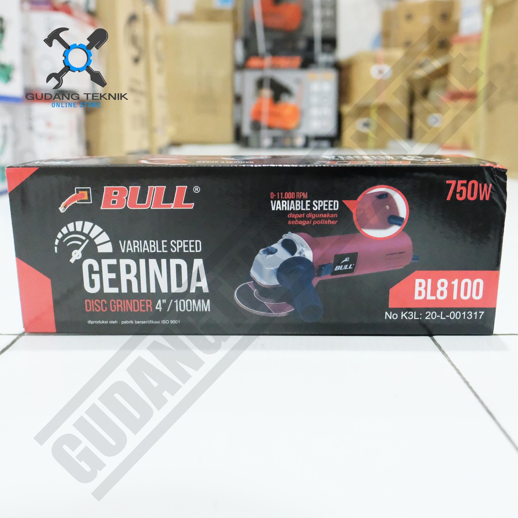Bull BL 8100 / Mesin Gerinda Tangan 4&quot; Bull BL8100 VS Variable Speed - Angle Grinder Bull 8100
