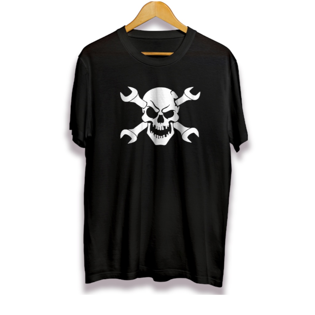 Baju Kaos Pria Distro Original Racing Mechanic Skull Keren Branded 100% Premium Aesthetic Wanita Dew