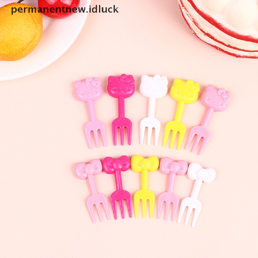 10 Pcs Garpu Buah / Kue / Dessert / Bento Mini Motif Kartun Hewan Untuk Anak
