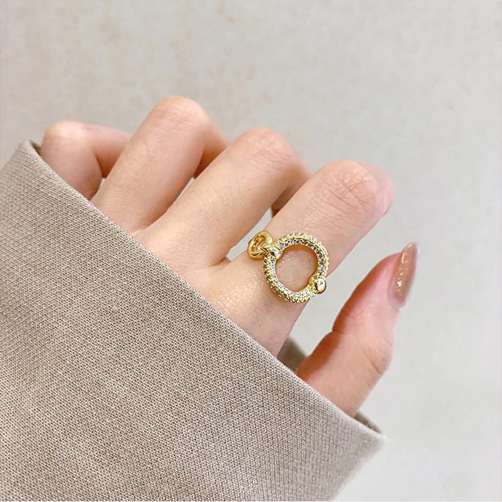 Needway  Cincin Terbuka Dapat Disesuaikan Pasangan Wanita Keren Lingkaran Berongga Keluar Gadis Zirkon Aksesoris Pesta