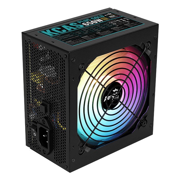 Aerocool KCAS 650W ARGB Fan - 650Watt 80 Plus Gold Flat Power Supply