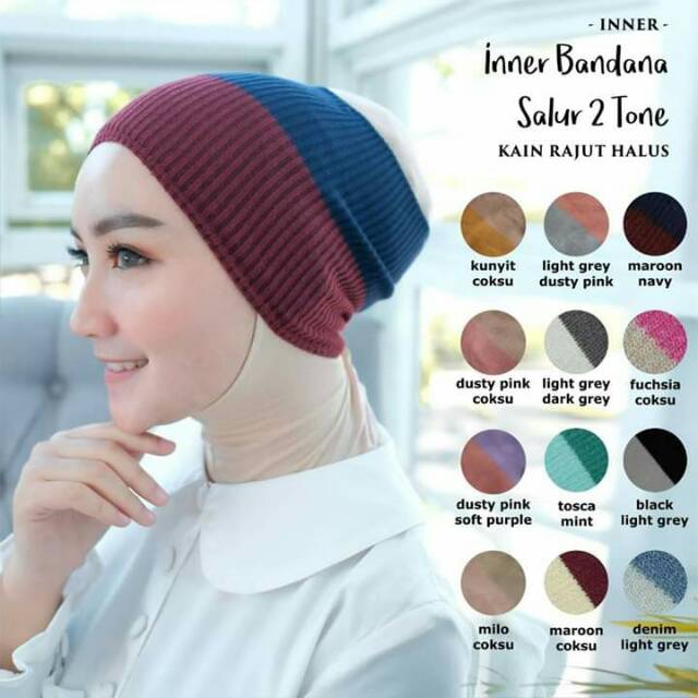 Termurah Inner Bandana 2tone Terlaris Perlengkapan Hijab - Bahan Rajut Nyaman Dipakai | Bisa Cod