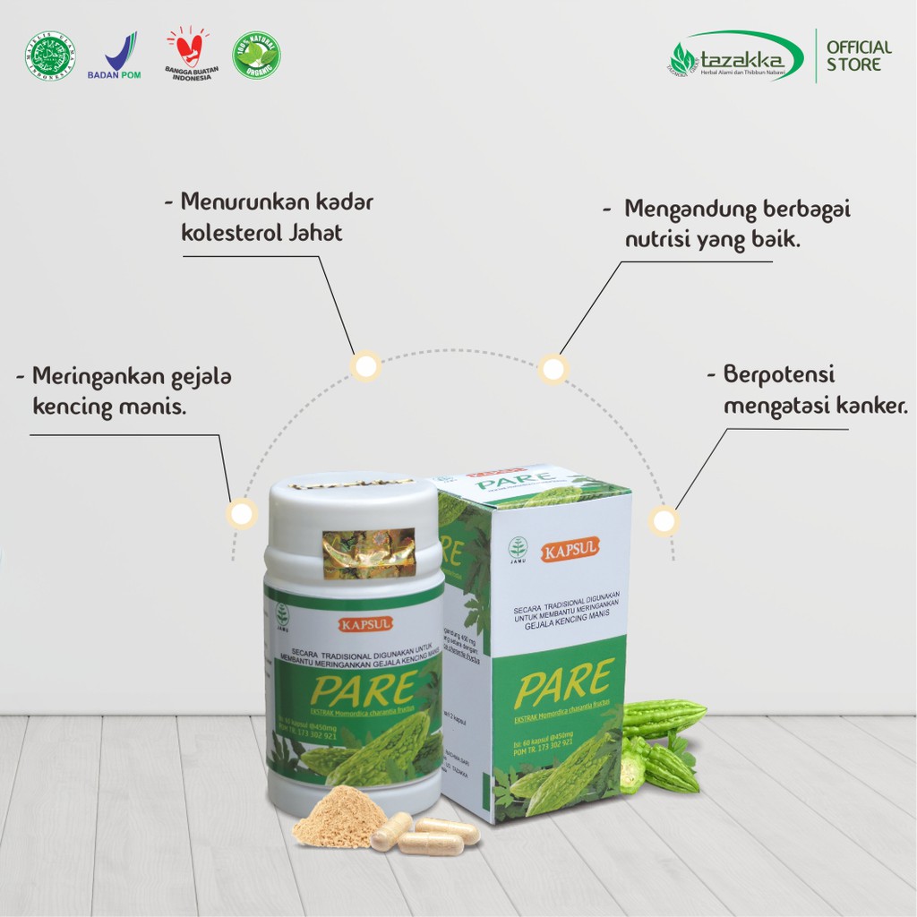 OBAT DIABETES Herbal Kapsul PARE Tazakka isi 60 kapsul HALAL BPOM dan dijamin Original