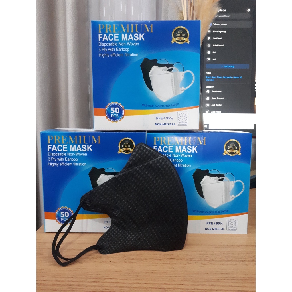 Masker Duckbill 3 Ply Isi 50/Box Masker Dukbil Garis Hitam Putih Earloop Like Sensi