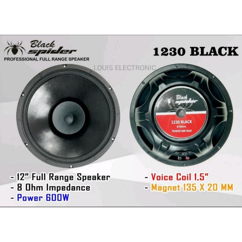 Speaker Woofer Black Spider 1230 BLACK 12 Inch ORI Komponen BlackSpider 1230 Black 12&quot; Full Range 600 Watt