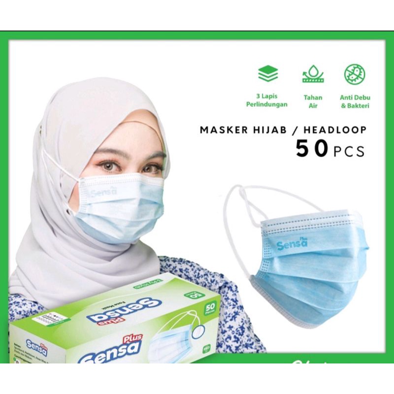 masker sensa plus hijab 3ply isi50 warna Biru