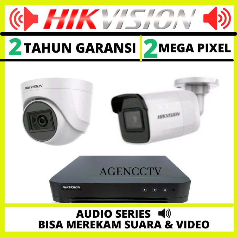 PAKET CCTV  HIKVISION 4 CHANNEL 2 KAMERA  2MP AUDIO BISA MEREKAM SUARA DAN GAMBAR