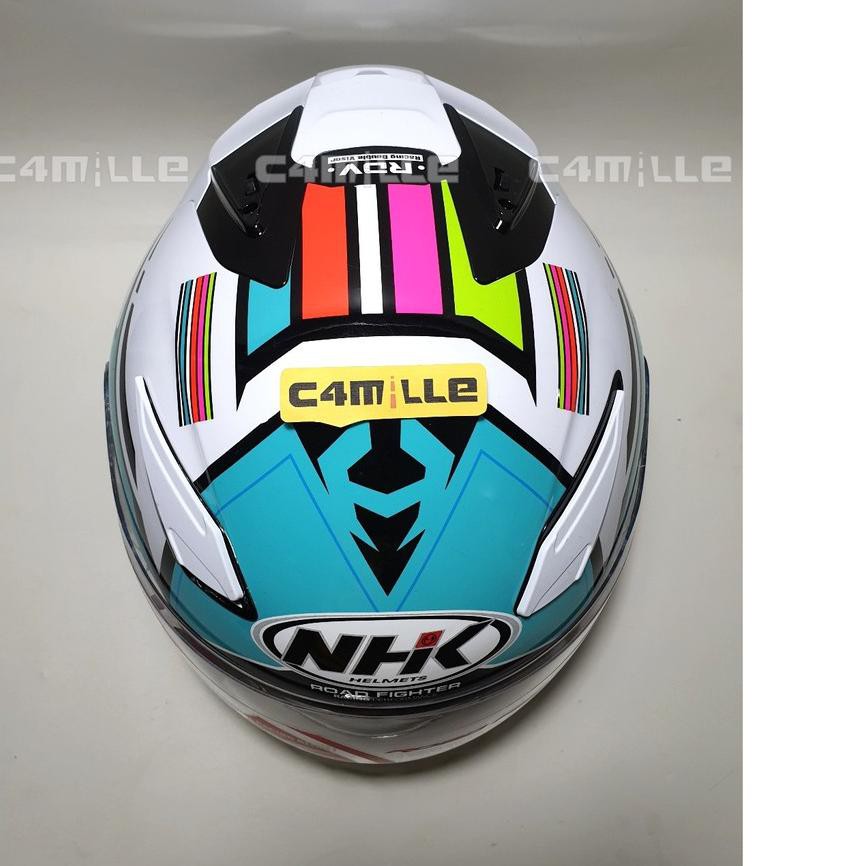 ♝ HELM NHK R1 RAINBOW WHITE BLUE DOUBLE VISOR HALF FACE ☄