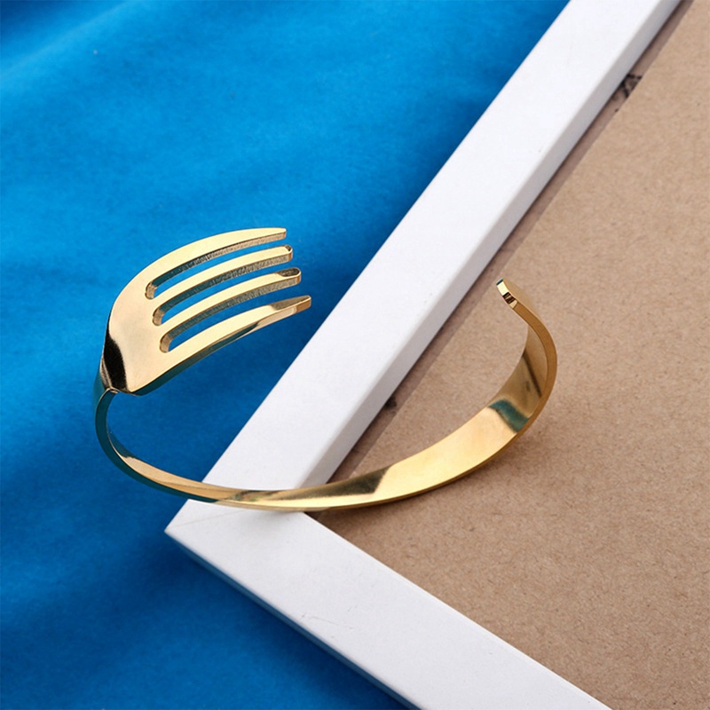 Fancyqube Gelang Tangan Model Terbuka Adjustable Bahan Stainless Steel Untuk Pria / Wanita