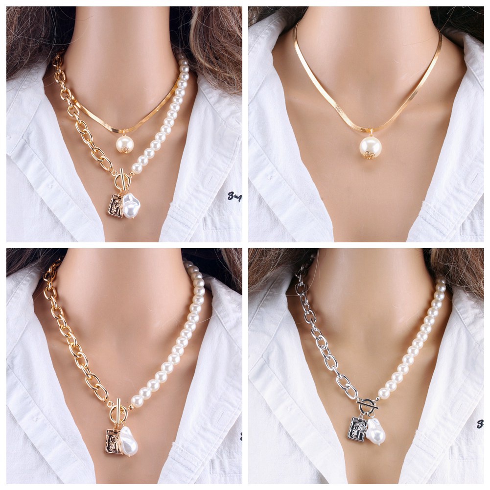 Boho Double Layer Butterfly Pendant Necklace Pearl Choker Chain Women Jewellery