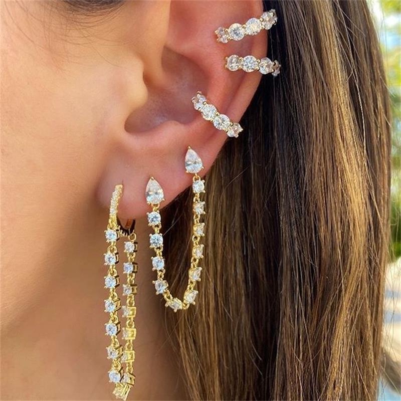 Multiple sets of cross flower diamond earrings earrings ear clips combination earrings set ladies accessories