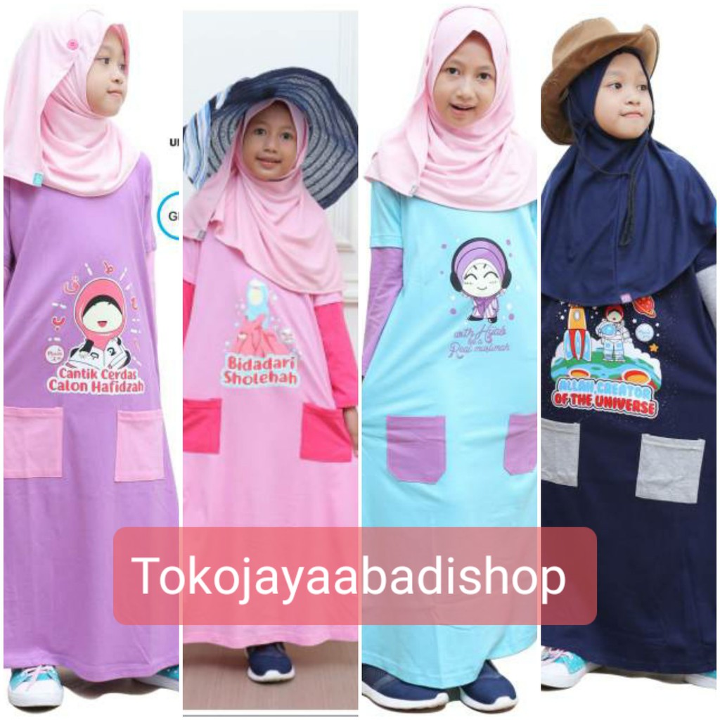 Gamis Kaos Anak Perempuan Syari Dress Casual Bahan Katun