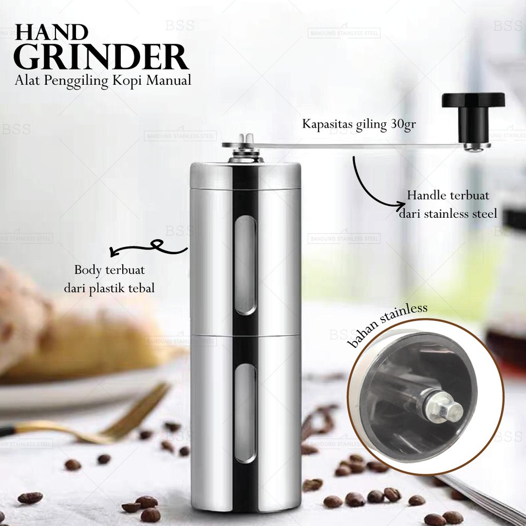 Coffee Maker 30gr Hand Grinder Plastik Tebal Stainless Alat Penghancur Kopi Manual Silver Hitam