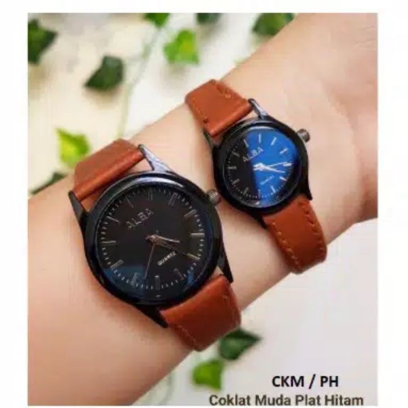 (Terima Cod)Jam Tangan Couple Alba Strap Kulit(Dikirim Dari Jakarta)