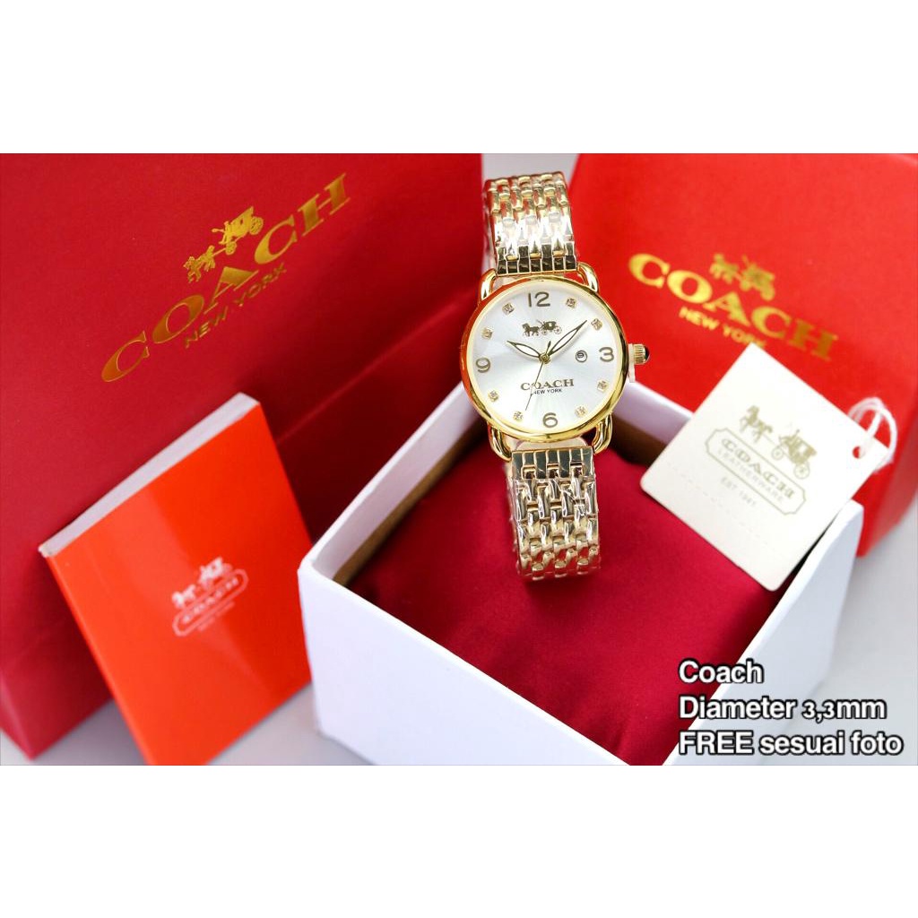 JAM TANGAN WANITA COACH RANTAI STAINLESS ELEGAN TANGGAL AKTIF DIAMETER 3,5 CM || JAM TANGAN MURAH FASHION CEWEK JAM TANGAN COACH