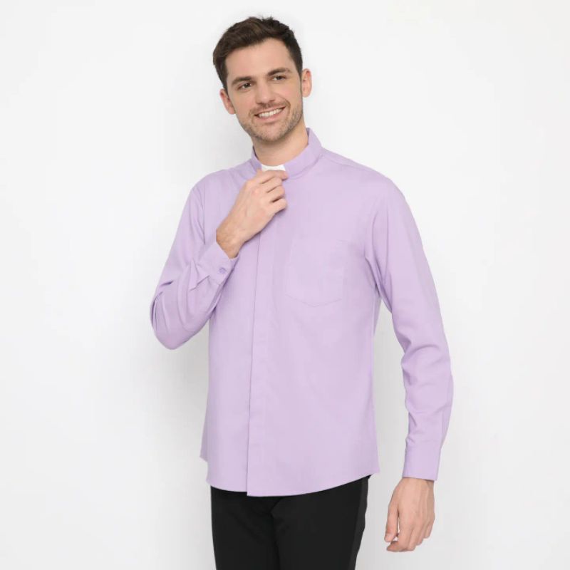 Pendeta - Kemeja Collar Lilac Polos - Cotton Tropical - Jos Miracle Bandung - Miracle - JMB