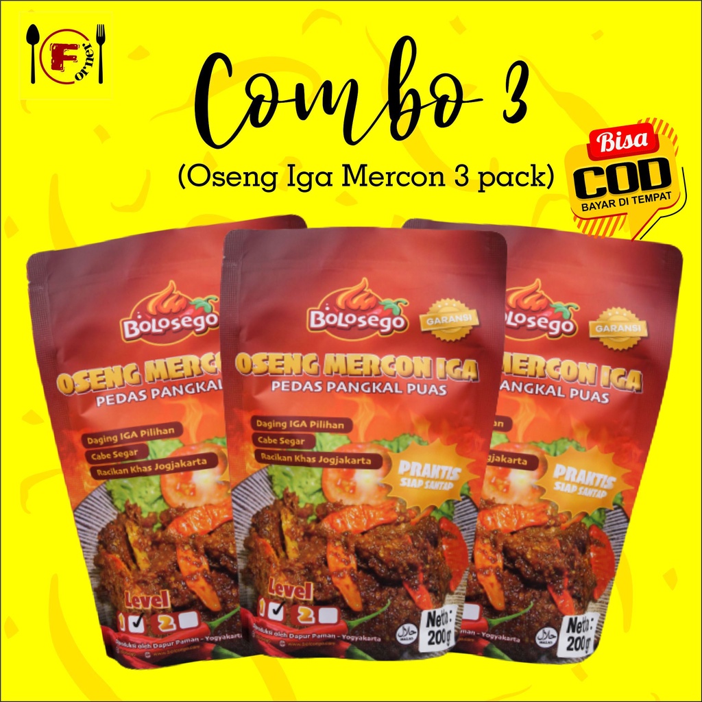

Combo 3 - 3 Pack OSENG MERCON IGA SAPI by Bolosego / bisa COD / (Bisa mix level Kemasan @200gr)