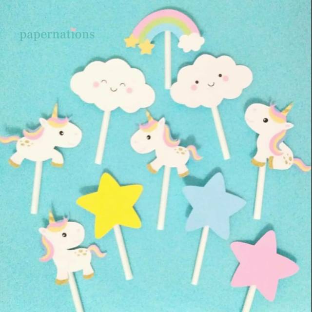 Cupcake Topper Unicorn / Topper Unicorn Rainbow Stars / Cake Topper Unicorn