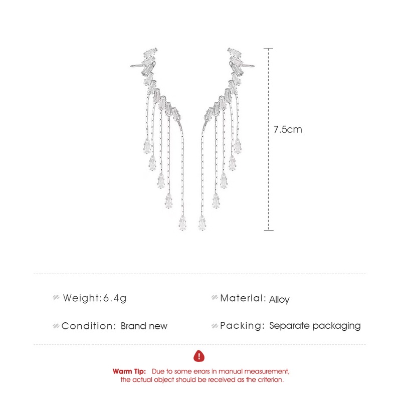 S925 Perak Jarum Korea Panjang Sayap Rumbai Anting-Anting Wanita Baru Zirkon Telinga Tulang Anting-Anting Klip Anting-Anting