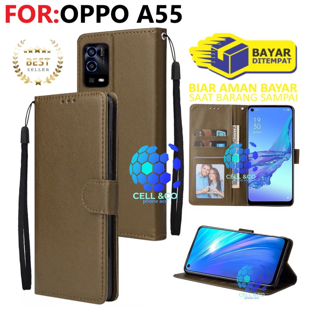 NEW OPPO A55 CASE FLIP LEATHER WALLET PREMIUM FLIP CASE BUKA TUTUP KESING HP CASING FLIP CASE WALLET OPPO A55