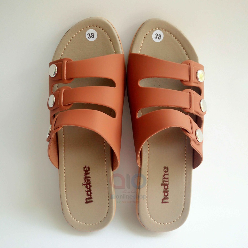 Nadine Sandal Slop Wedges 37-40 Kulit Wanita Fashion Ban 3 Casual Perempuan 3 Cm Kulit Sintetis N07