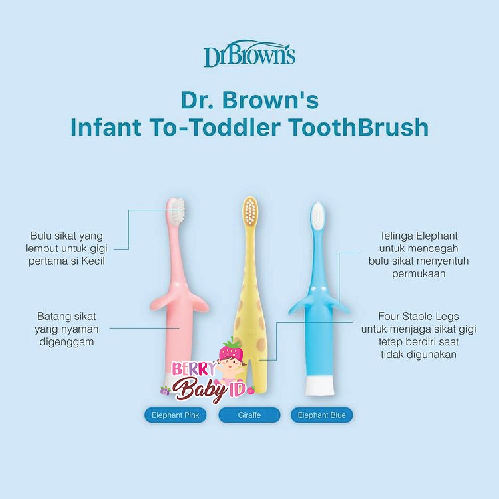 Dr Brown's Infant-to-Toddler Toothbrush Sikat Gigi Bayi Anak Girrafe Elephant Ear Berry Mart