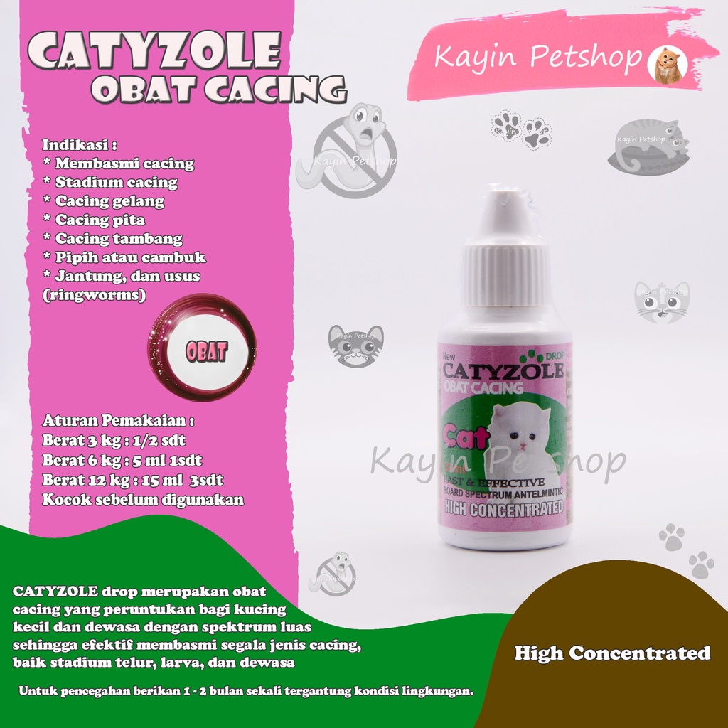 CATYZOLE 30ml - Obat Cacing Kucing - (membasmi cacing kucing - pinworm kucing - obat cacing kitten -