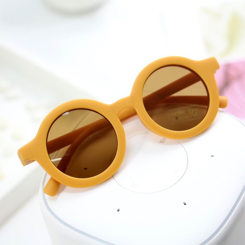 Kacamata Anak ANTI RADIASI BLUERAY dan UV Sunglasses Frame Bulat Lensa Hitam Bayi Balita-AN - Mustard