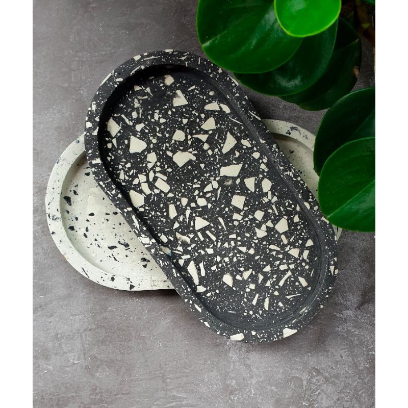 Tatakan alas pot semen motif terrazo || concrete tray