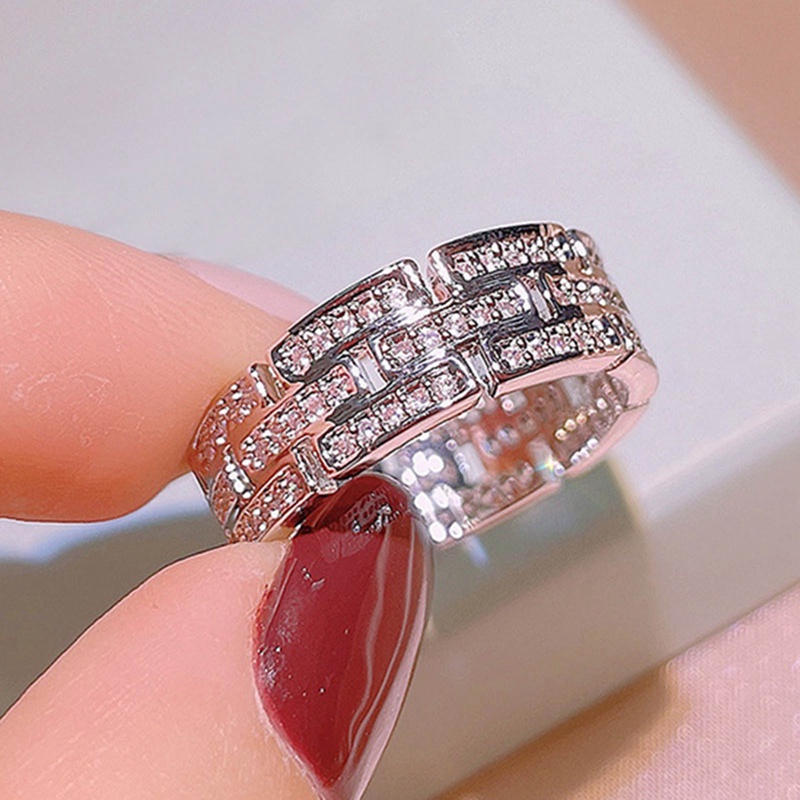 Cincin Rantai Cubic Zirconia Warna Silver Untuk Wanita