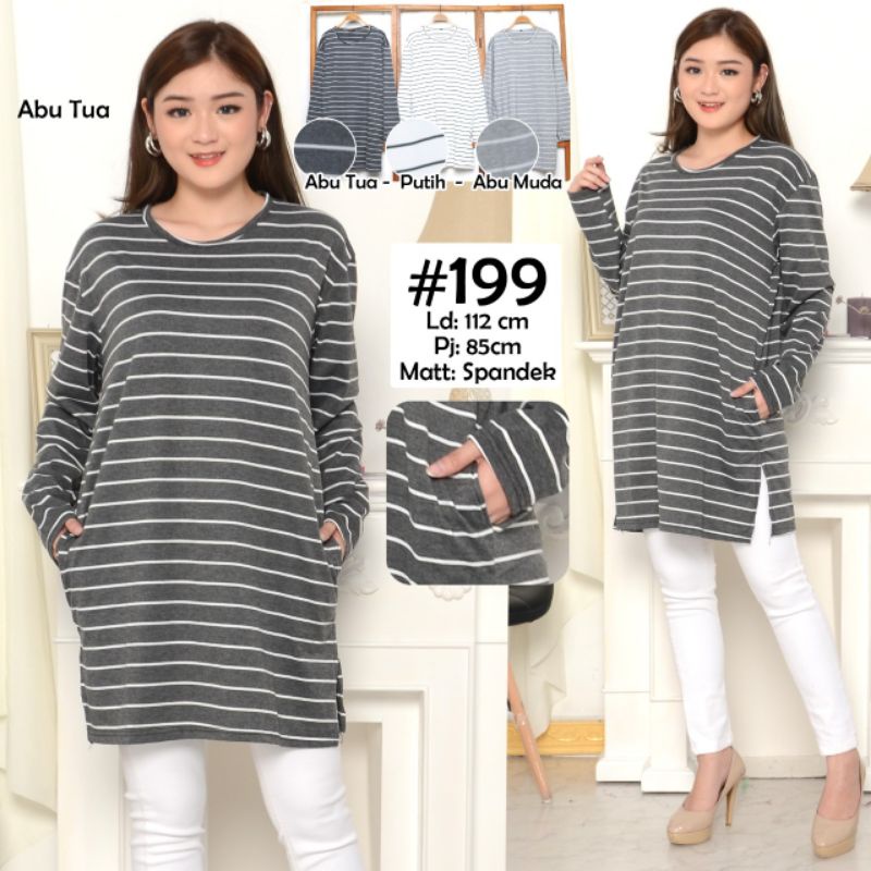 TUNIK JUMBO XXXL (199) ,Atasan Baju Koas Wanita Santai,Ukuran Big Size Jumbo,Fashion Salur Salur