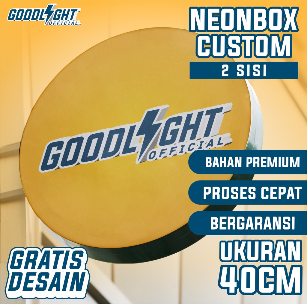 Neon box bulat bundar 40 cm dua sisi PREMIUM
