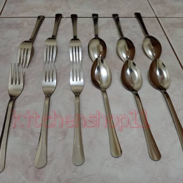 Paket 24pcs sendok garpu makan tebal polos / sendok dan garpu stainless / sendok garpu polos 24pcs (2lusin)