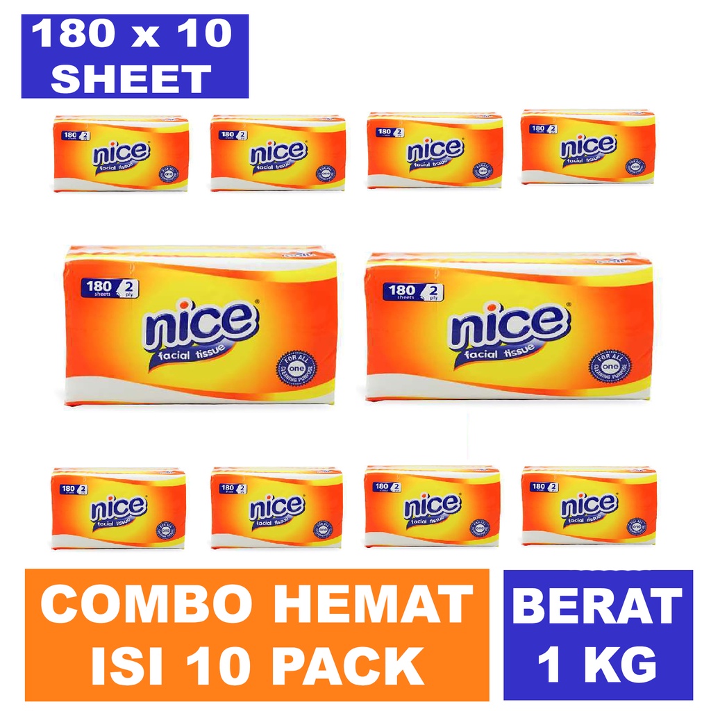 10 Pack Tisu Nice 180S 2ply / 10pcs Tisu Nice 180 Sheet 2ply / Tissu Nice 180 Sheet / Tissue Nice 18