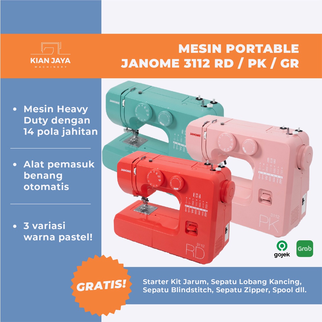 [ kianjaya ] Mesin Jahit Portable Janome 3112 Pink / Green / Red | Janome NS311A New