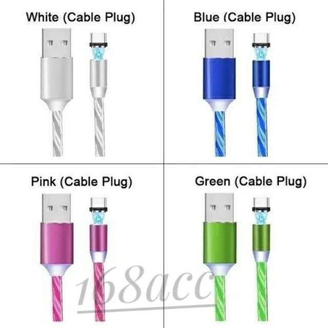 Kabel Data Charger Magnet Full LED 3in1 Cable Powerbank 3 in 1 iPhone Micro Type C Support 2A