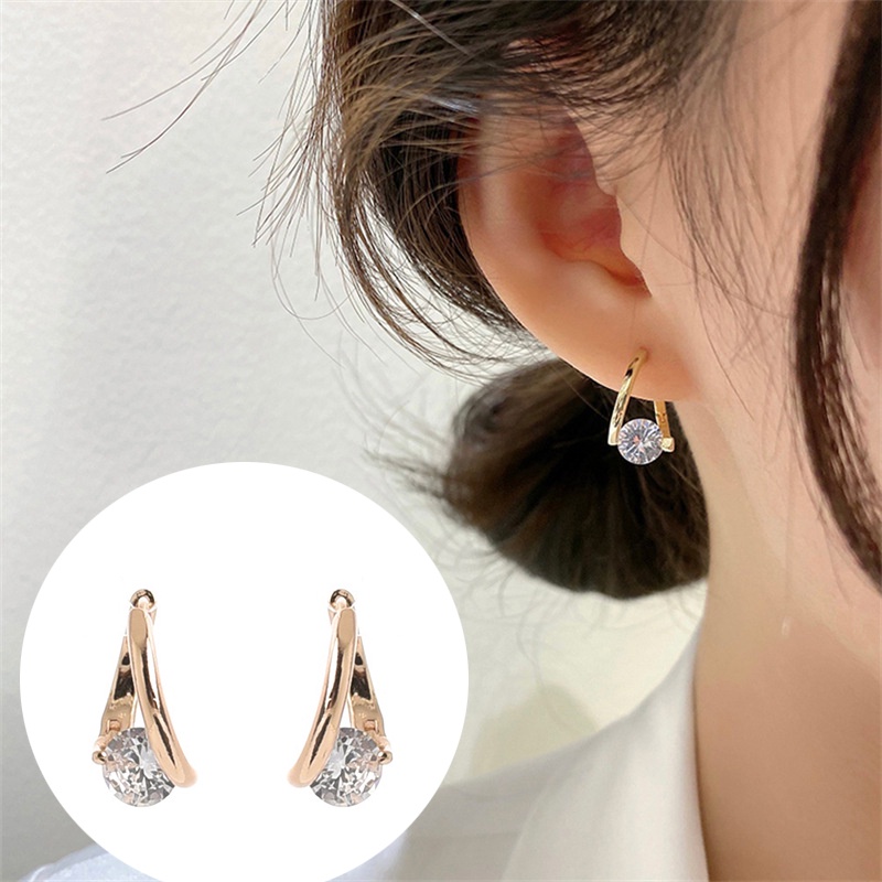 1 Pasang Anting Stud Bentuk Geometris Irregular Bahan Zirkon Gaya Korea Untuk Wanita