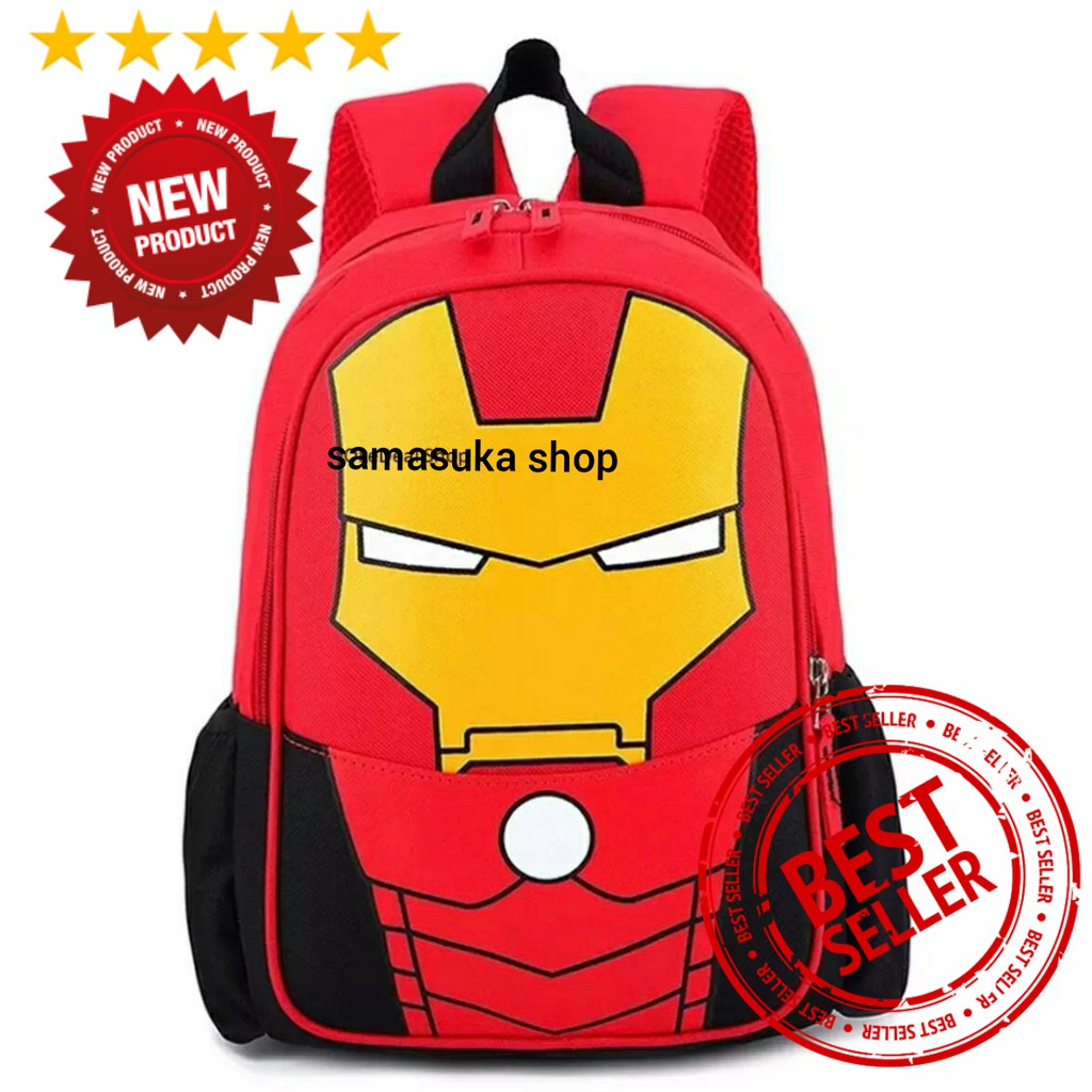 samasuka.shop - Ransel Sekolah Anak Laki Laki paud tk sd Terbaru Keren Super Hero Iron Man Kekinian