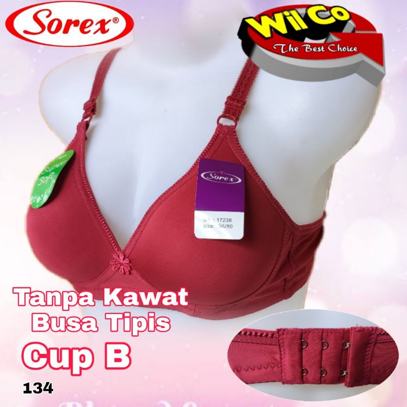 K134 - BRA WANITA SOREX BRA BUSA TANPA KAWAT CUP A/B SIZE 34-40 DUA KAIT