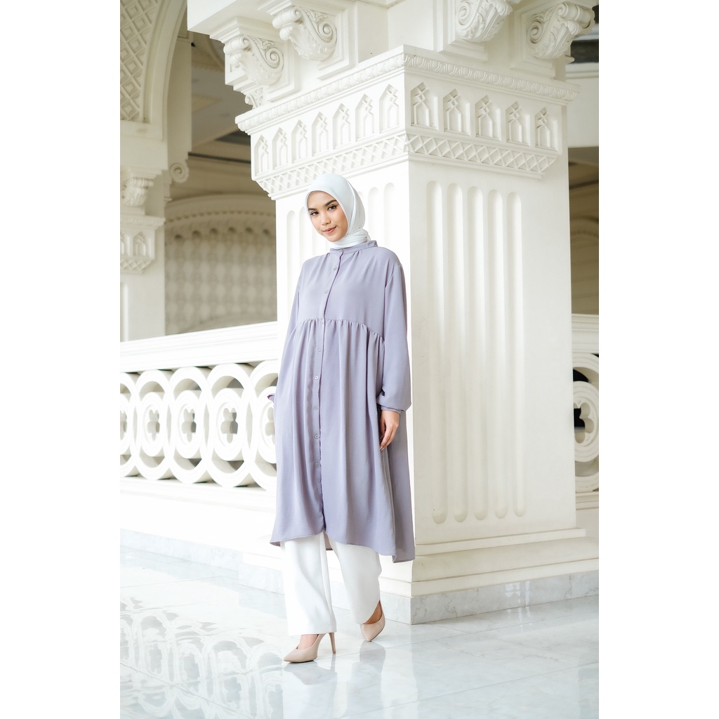 Zafa Midi Dress by DeCotton atasan baju Tunik Panjang Polos Wanita Hijab Kancing Depan Long Tunic Pr