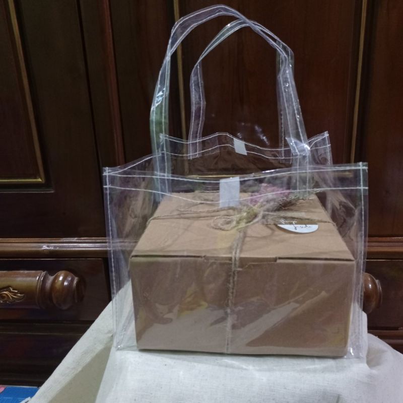 Tas nasi kotak/ tas mika hampers box / tas mika bento bening transparan murah panjang 25cm