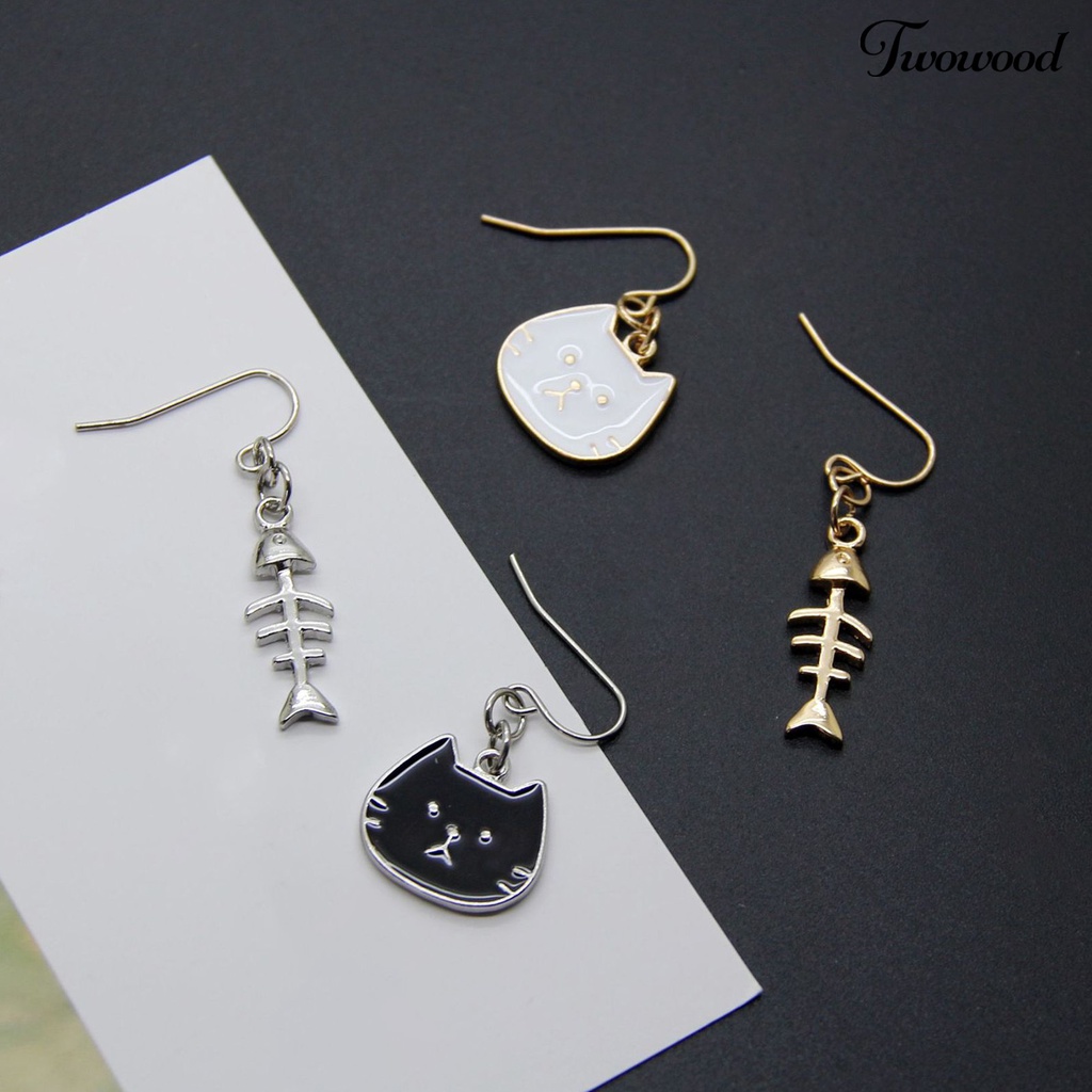 Twowood 1 Pair Cat Shape Earrings Funny Exquisite Stainless Lady Dangle Hook Earrings for Girls