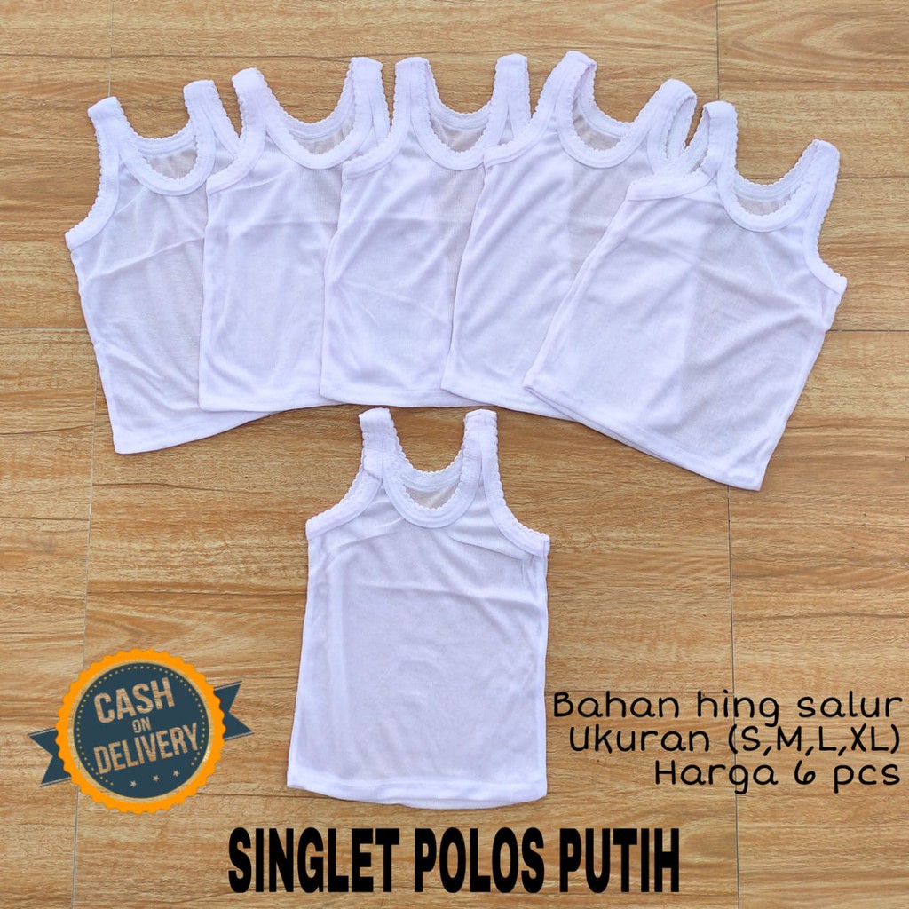 1/2 LUSIN (6 pcs) Singlet bayi PUTIH ukuran S / M / L / XL grosir