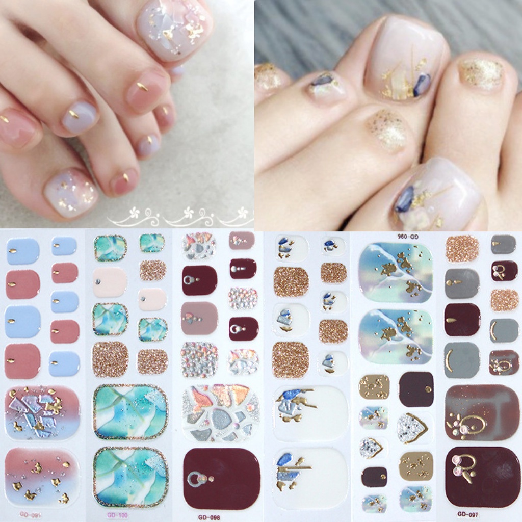 Stiker Kuku Kaki | Code-GD | Toe Nail Sticker | Foot Nail Sticker 22PCS High End Motif 3D