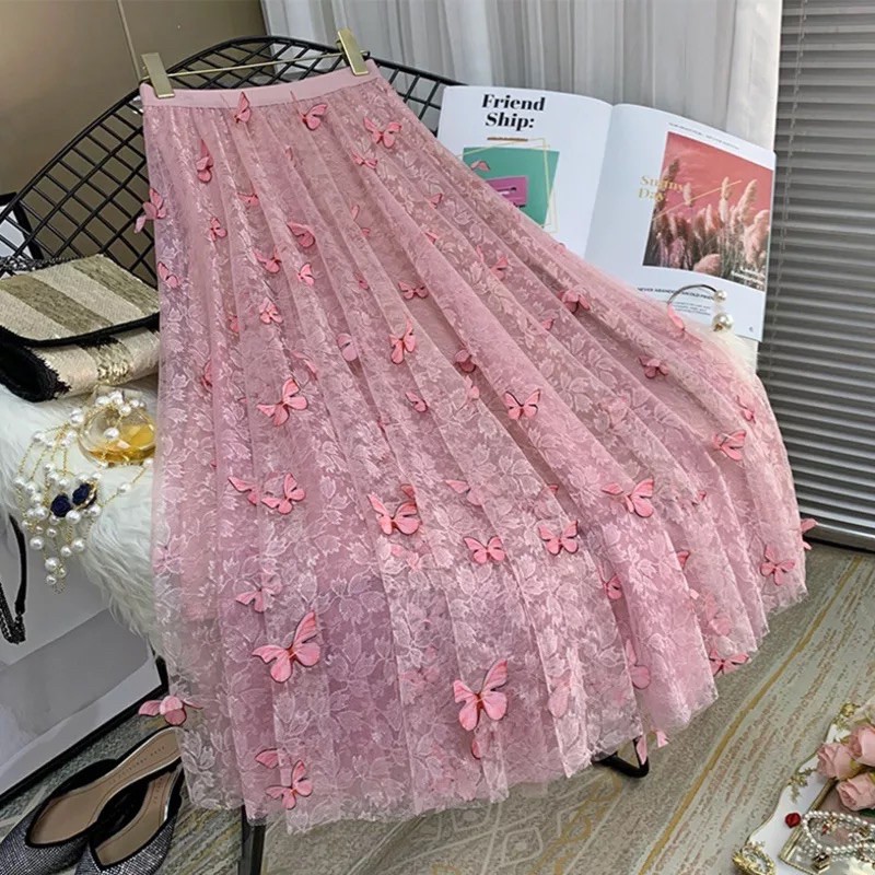 Rok Tutu Kupu Kupu 3D Timbul Panjang / Tutu Maxi Skirt Import ButterFly Embroidery - Katlyn Shop-4
