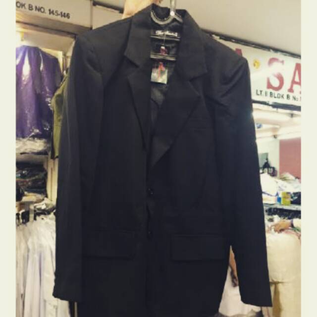 jas / blazer hitam wanita dua saudara lengan panjang