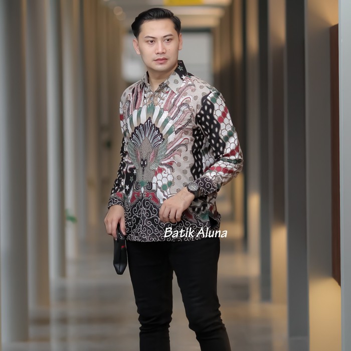 Batik Pria Baju Kemeja Lengan Panjang Premium Adem Solo Kombinasi Motif Batik Aluna PCW 005