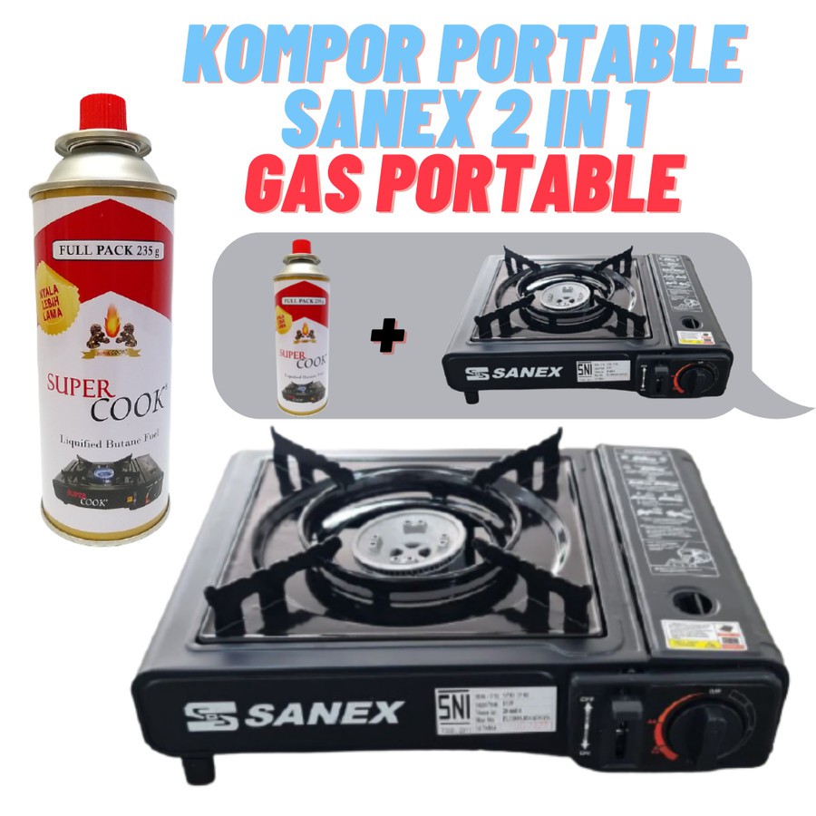 KOMPOR GAS PORTABLE SANEX 2 IN 1 PAKET GAS KALENG PORTABLE